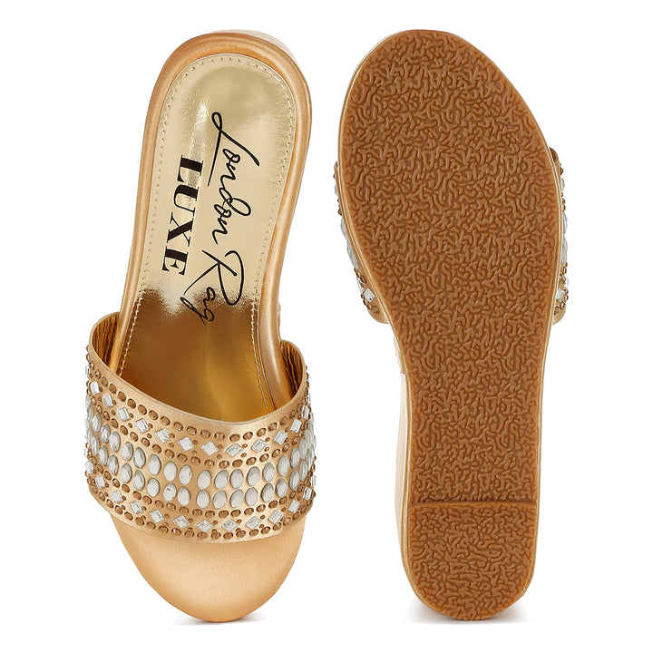 diamante & rhinestone detail stylish flatforms#color_gold