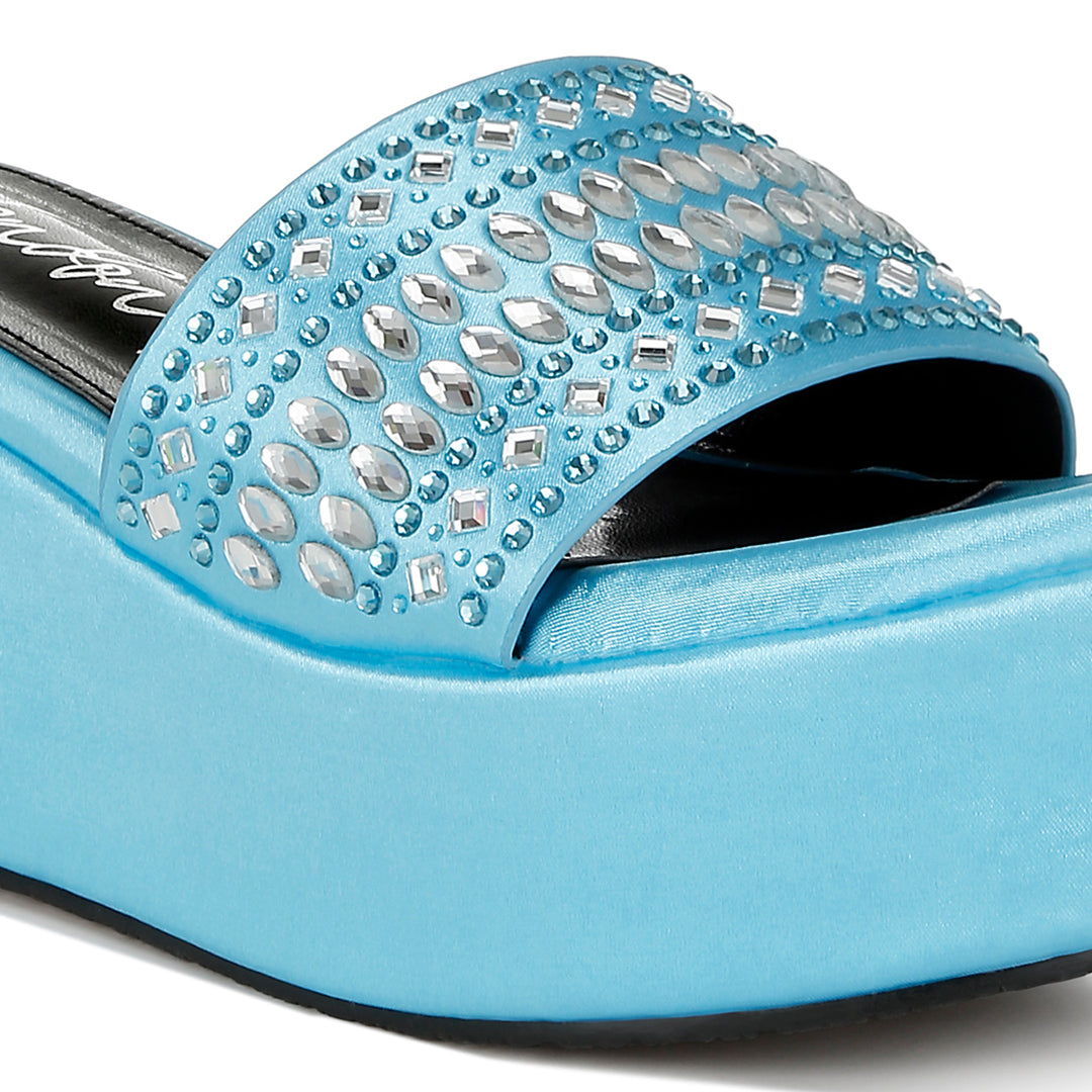 diamante & rhinestone detail stylish flatforms#color_blue