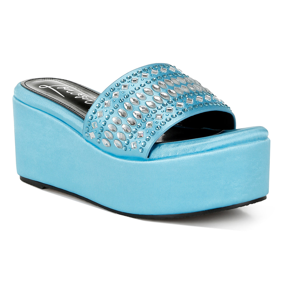 diamante & rhinestone detail stylish flatforms#color_blue