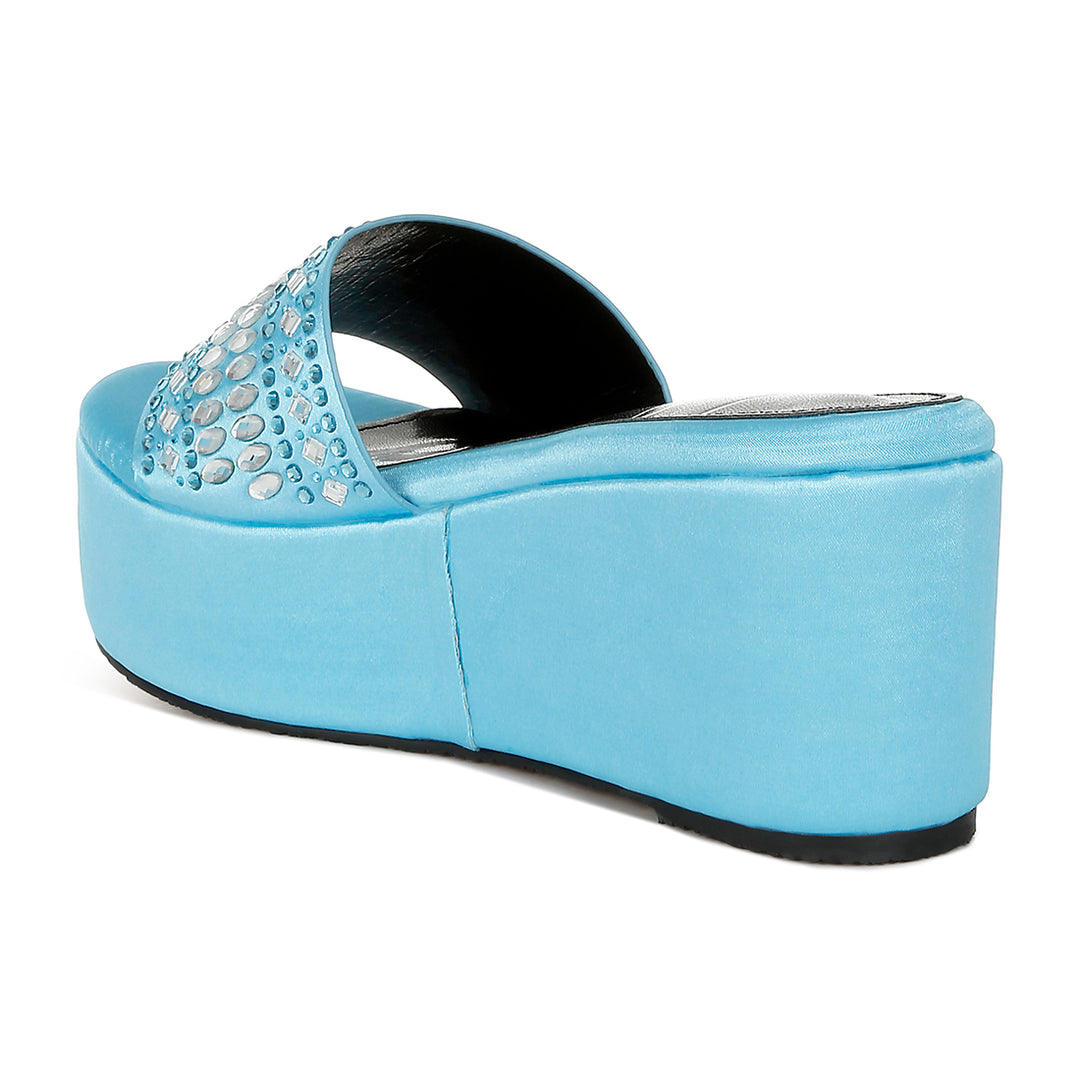 diamante & rhinestone detail stylish flatforms#color_blue