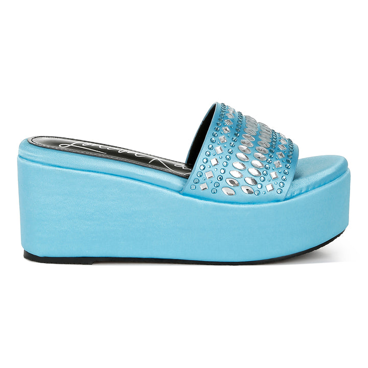 diamante & rhinestone detail stylish flatforms#color_blue