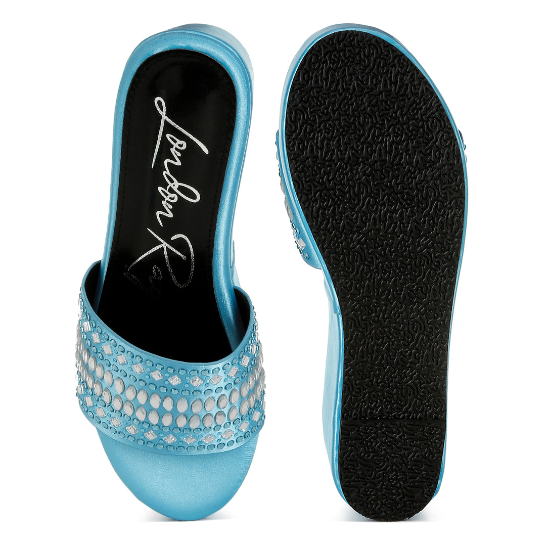 diamante & rhinestone detail stylish flatforms#color_blue