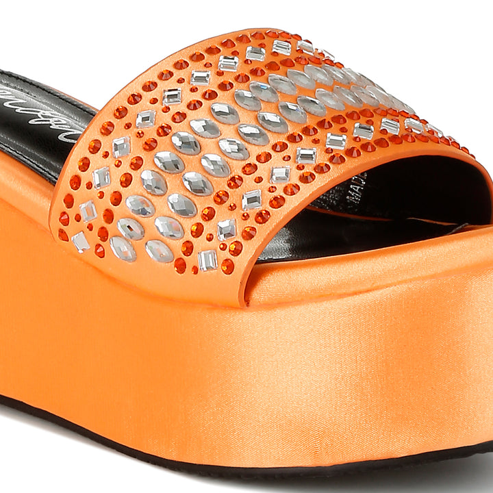 diamante & rhinestone detail stylish flatforms#color_orange