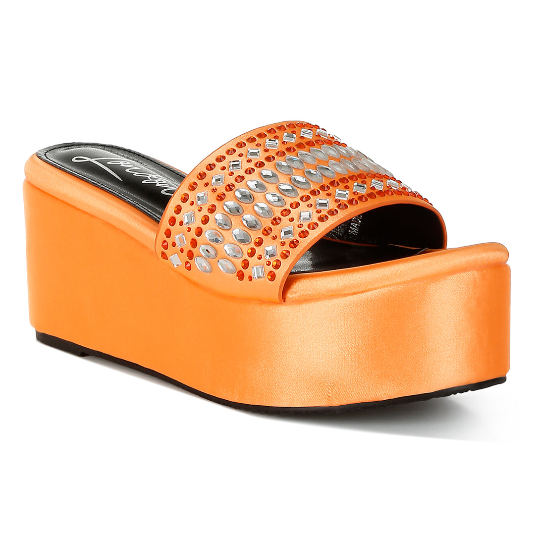 diamante & rhinestone detail stylish flatforms#color_orange