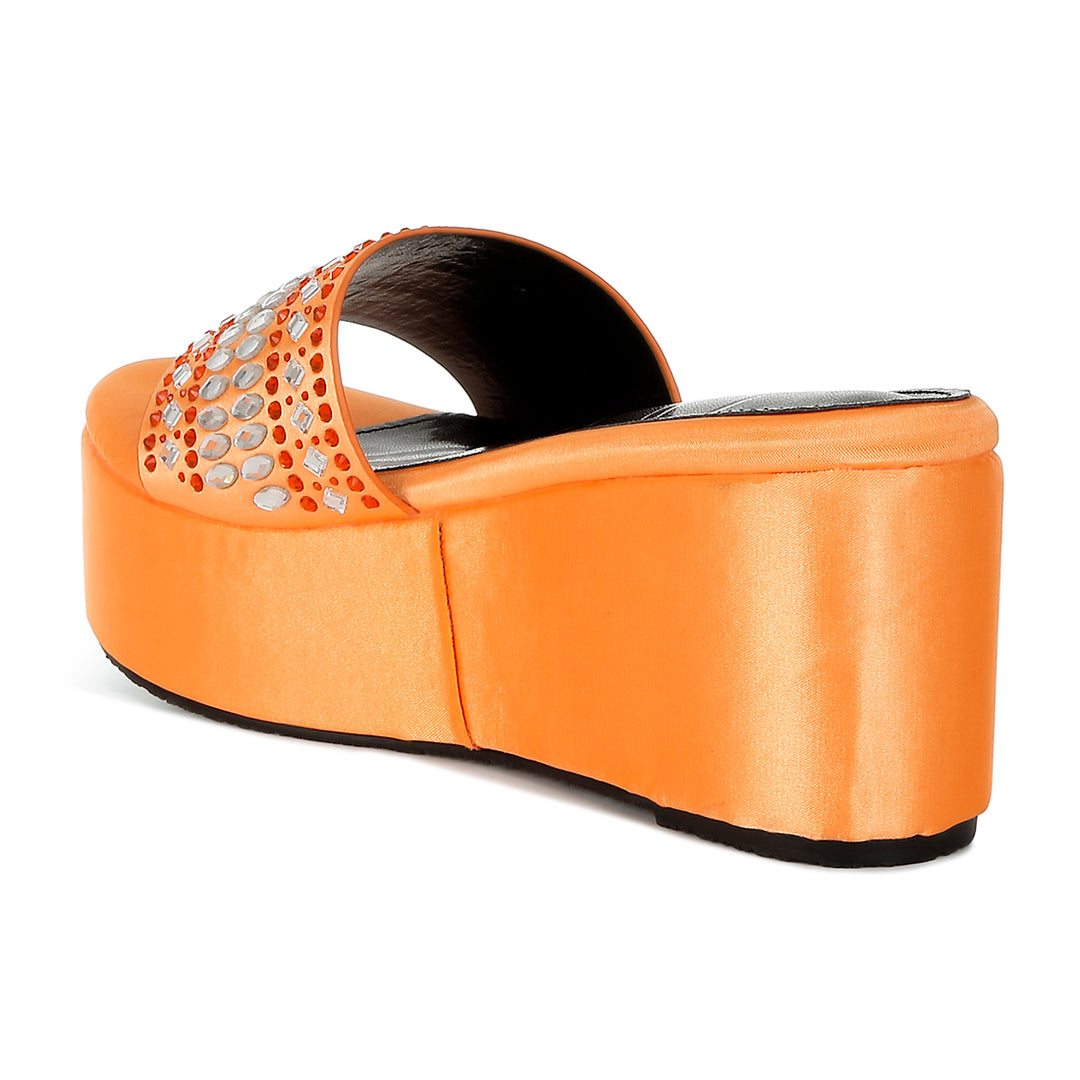 diamante & rhinestone detail stylish flatforms#color_orange