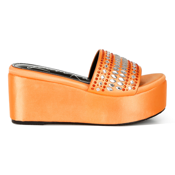 diamante & rhinestone detail stylish flatforms#color_orange