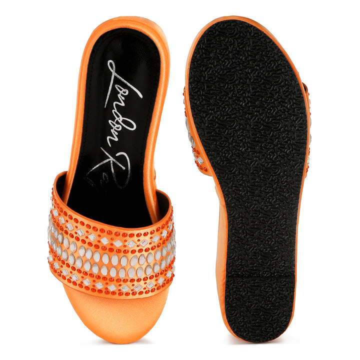 diamante & rhinestone detail stylish flatforms#color_orange