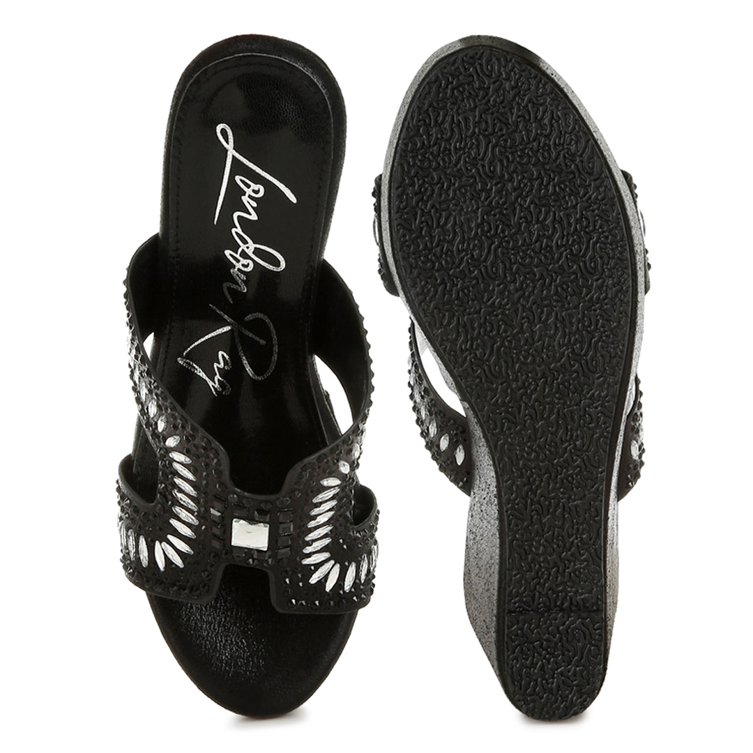 diamante & rhinestone detail cut-out sandals#color_black