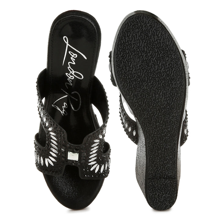 diamante & rhinestone detail cut-out sandals#color_black