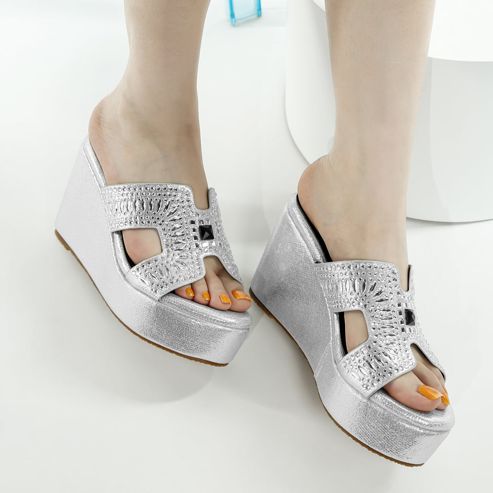 diamante & rhinestone detail cut-out sandals#color_silver