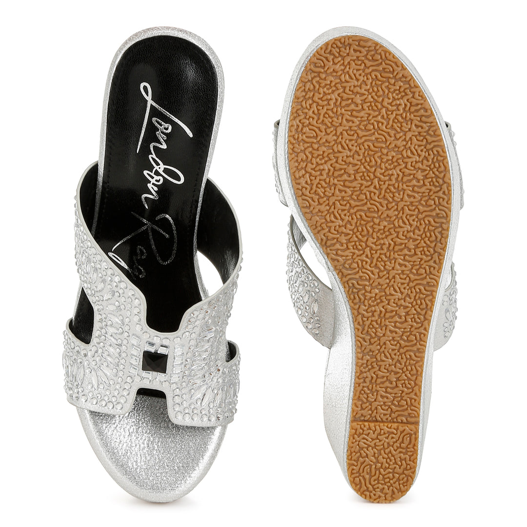 diamante & rhinestone detail cut-out sandals#color_silver