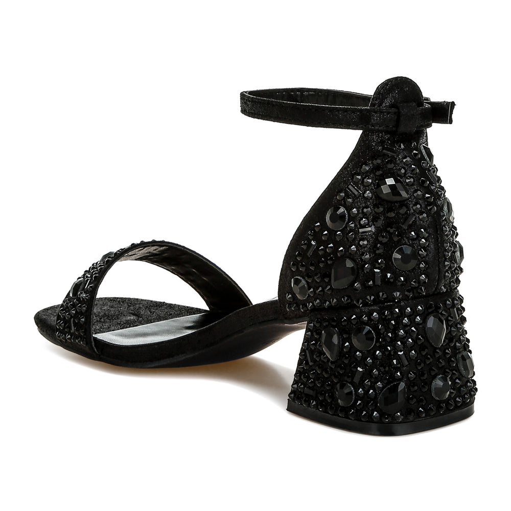 rhinestone embellished shimmer sandals#color_black