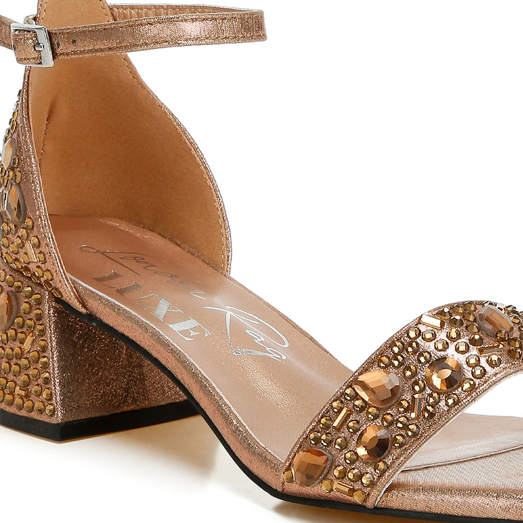 rhinestone embellished shimmer sandals#color_bronze