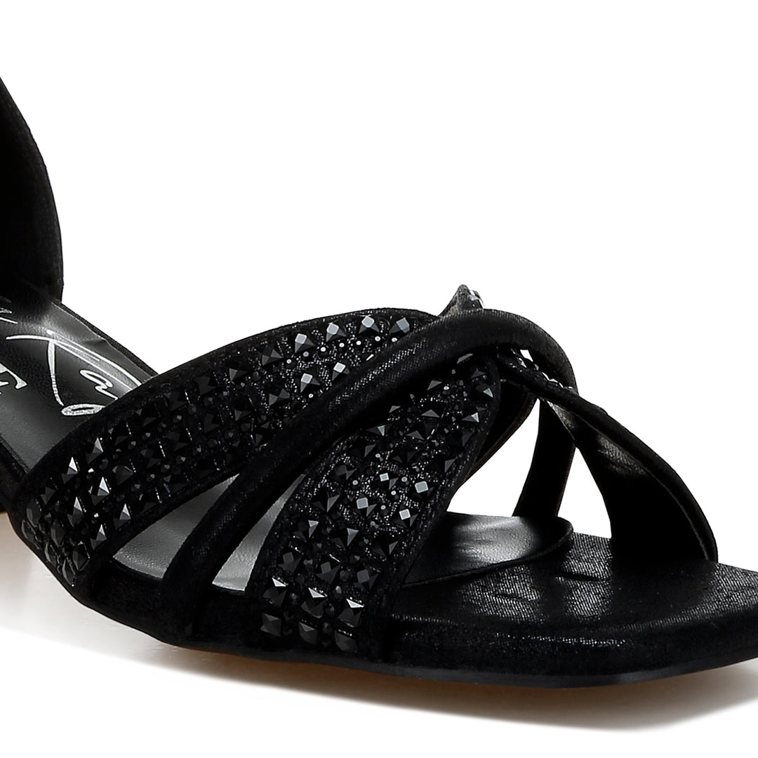 low block heel rhinestone sandals
#color_black