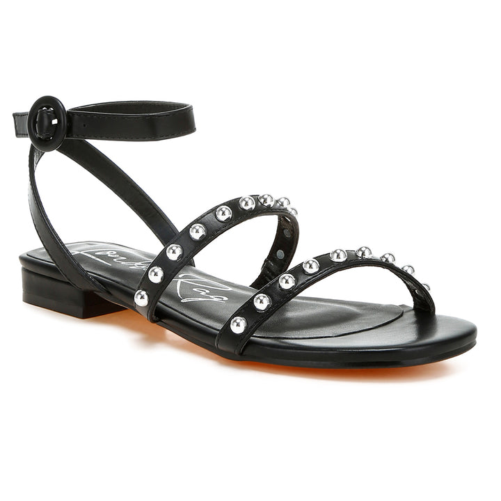 studded ankle strap flat sandals#color_black