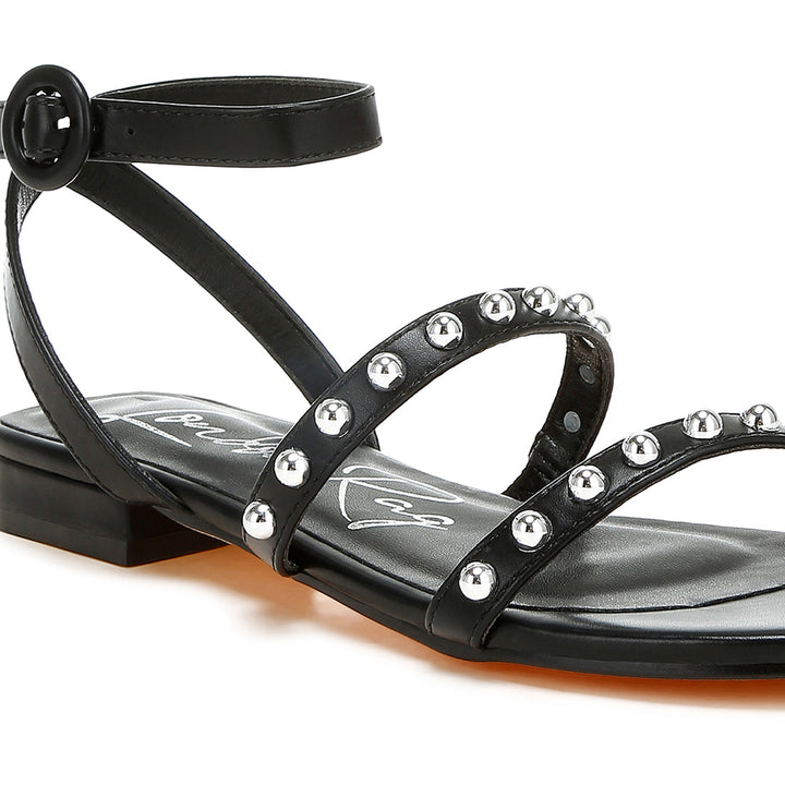 studded ankle strap flat sandals#color_black