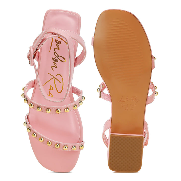 studded ankle strap flat sandals#color_pink