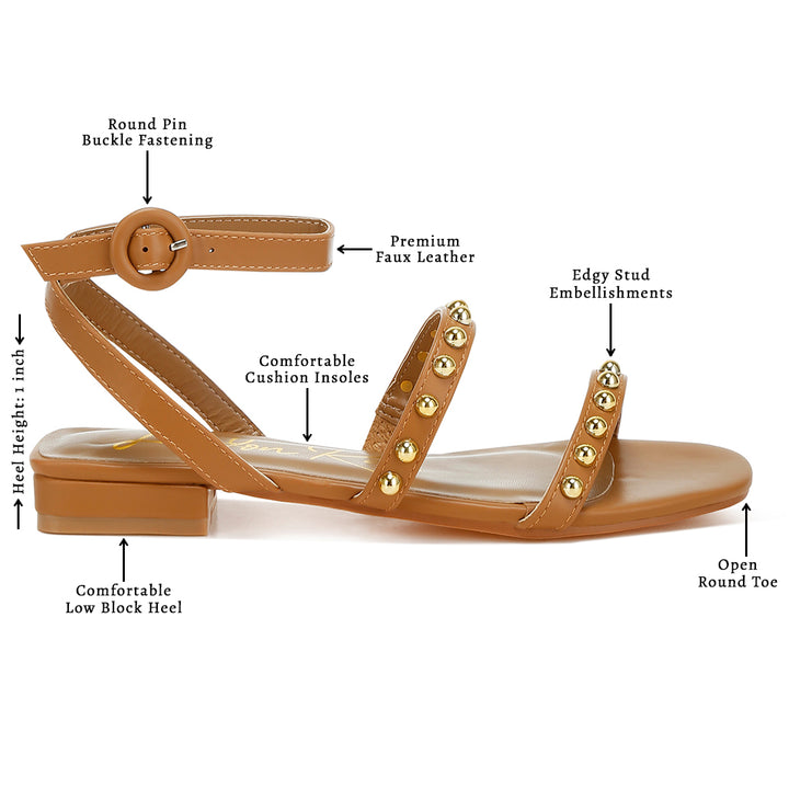 studded ankle strap flat sandals#color_tan