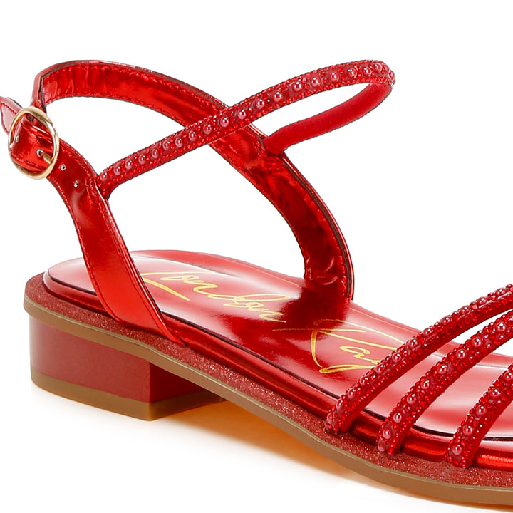 rhinestone pearl detail flat sandals#color_red