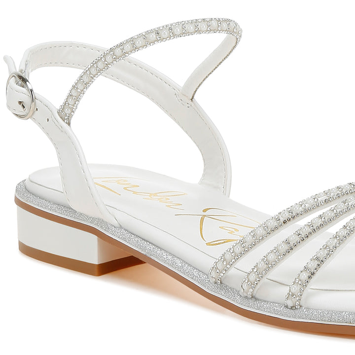 rhinestone pearl detail flat sandals#color_white