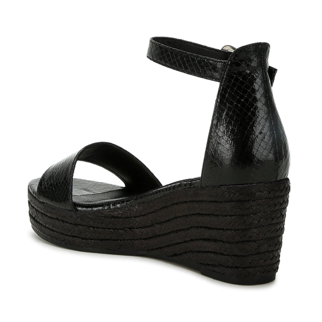 faux leather snake wedge espadrilles#color_black