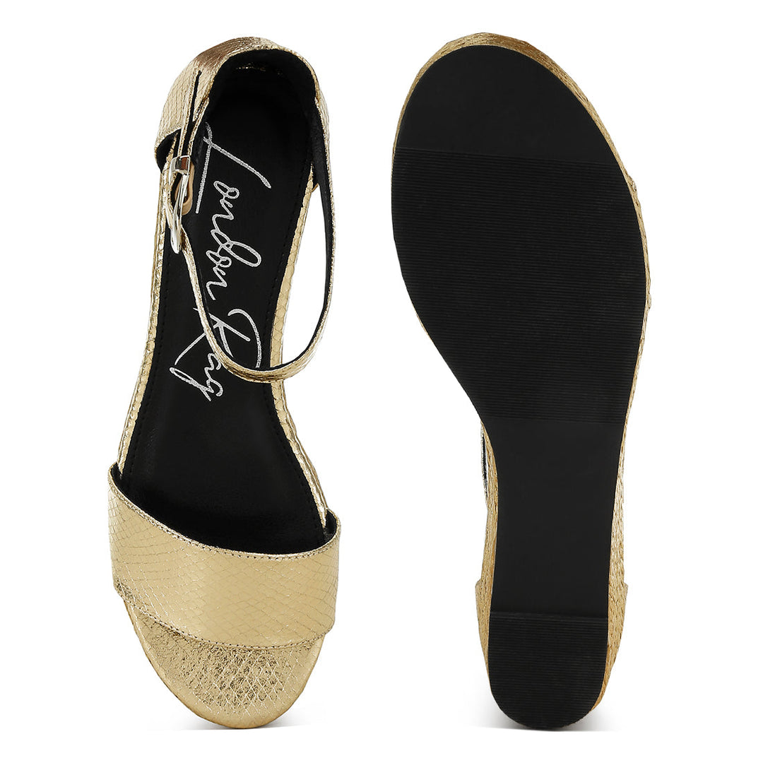 faux leather snake wedge espadrilles#color_gold