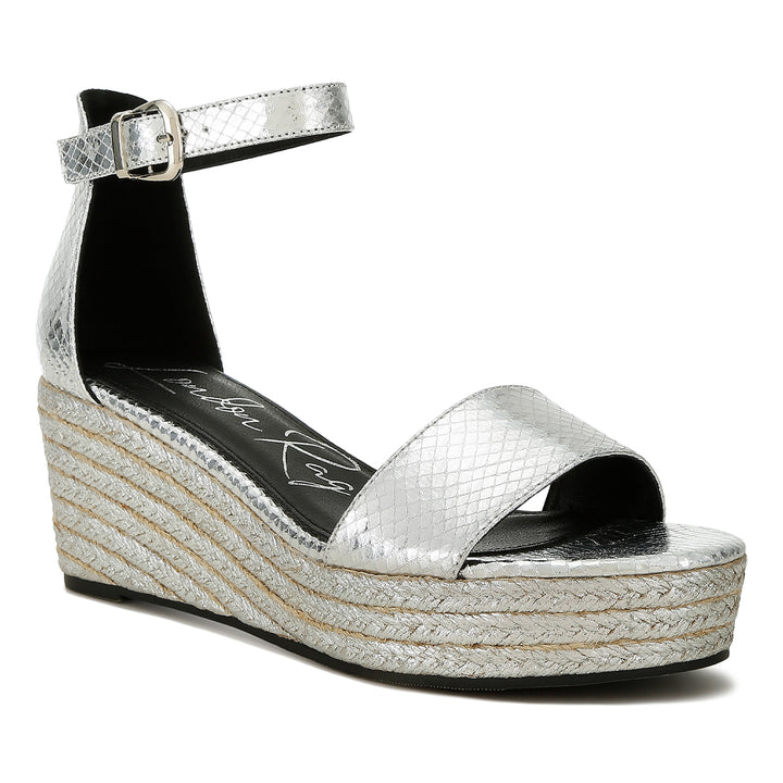 faux leather snake wedge espadrilles#color_silver