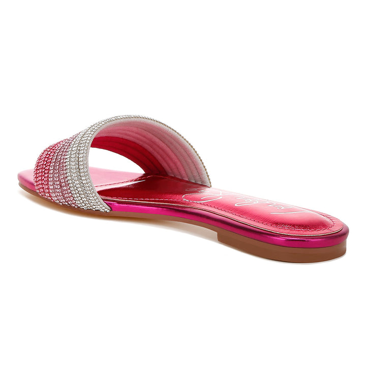 rhinestone strap slip on flats#color_fuchsia