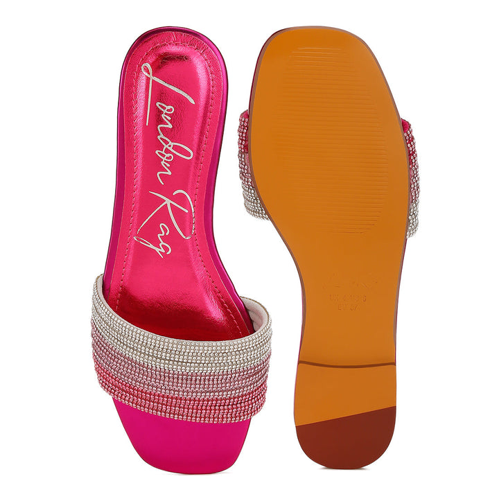 rhinestone strap slip on flats#color_fuchsia