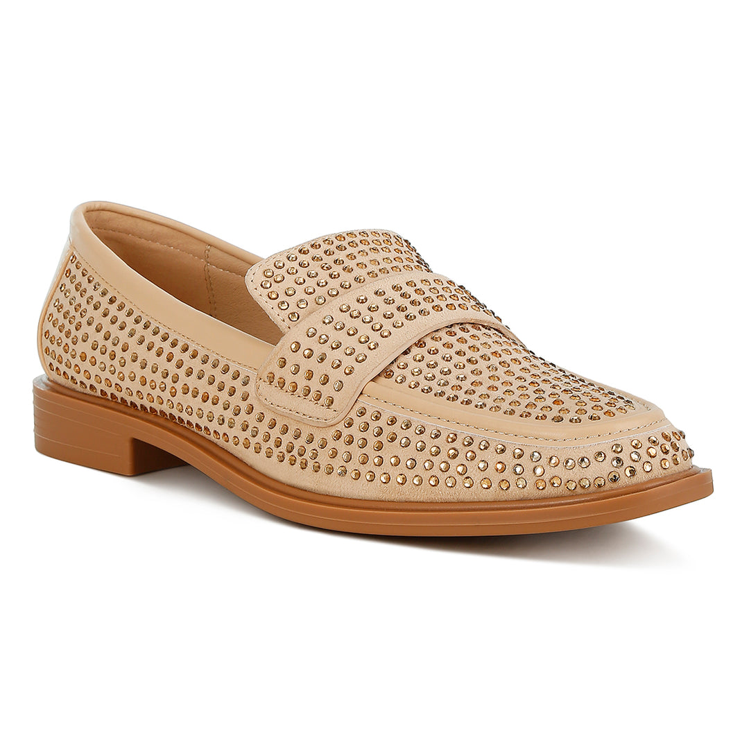 rhinestones embellished loafers#color_beige