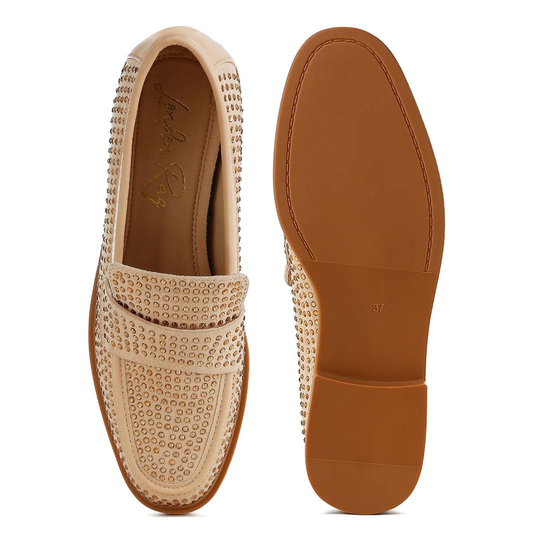 rhinestones embellished loafers#color_beige