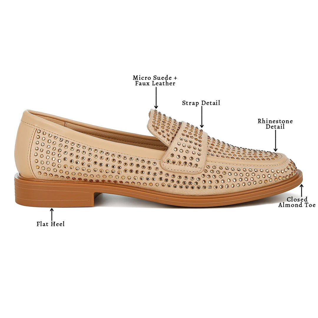 rhinestones embellished loafers#color_beige