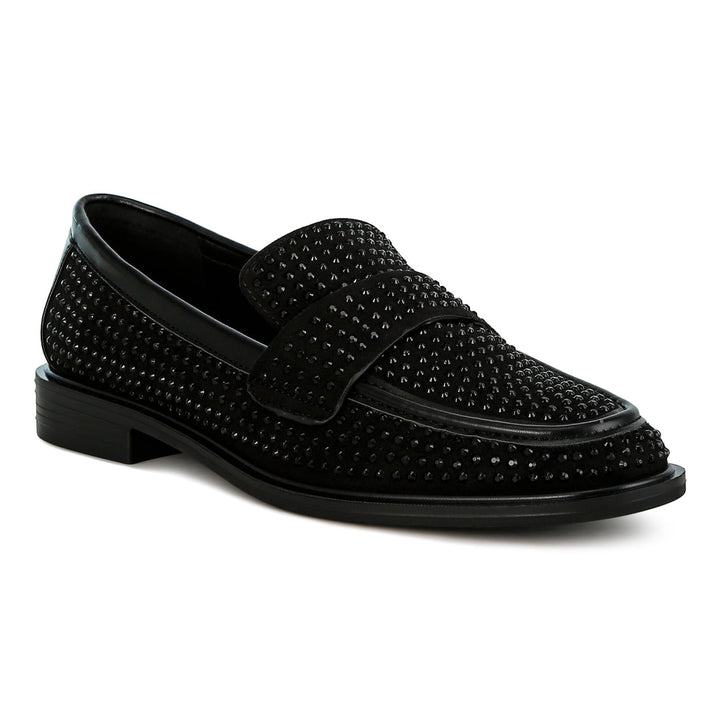 rhinestones embellished loafers#color_black