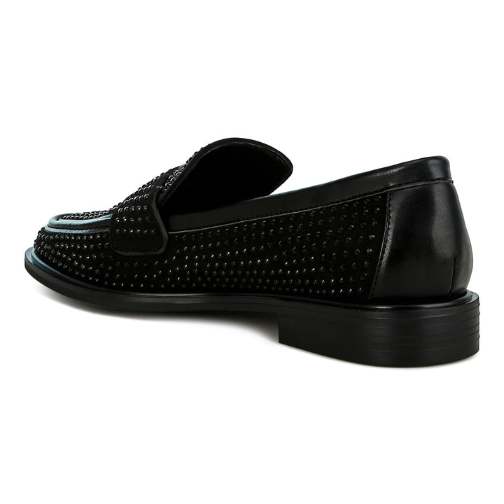 rhinestones embellished loafers#color_black