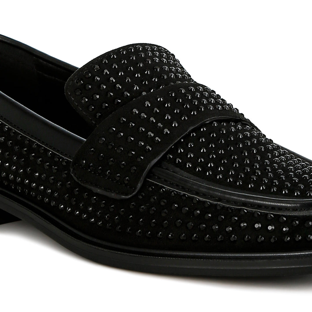 rhinestones embellished loafers#color_black