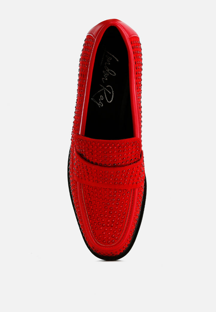 women rhinestones embellished loafers#color_red