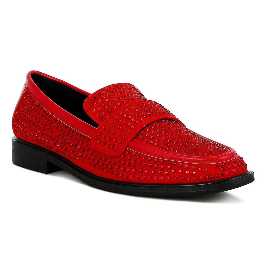 rhinestones embellished loafers#color_red