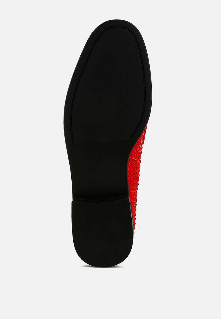 women rhinestones embellished loafers#color_red