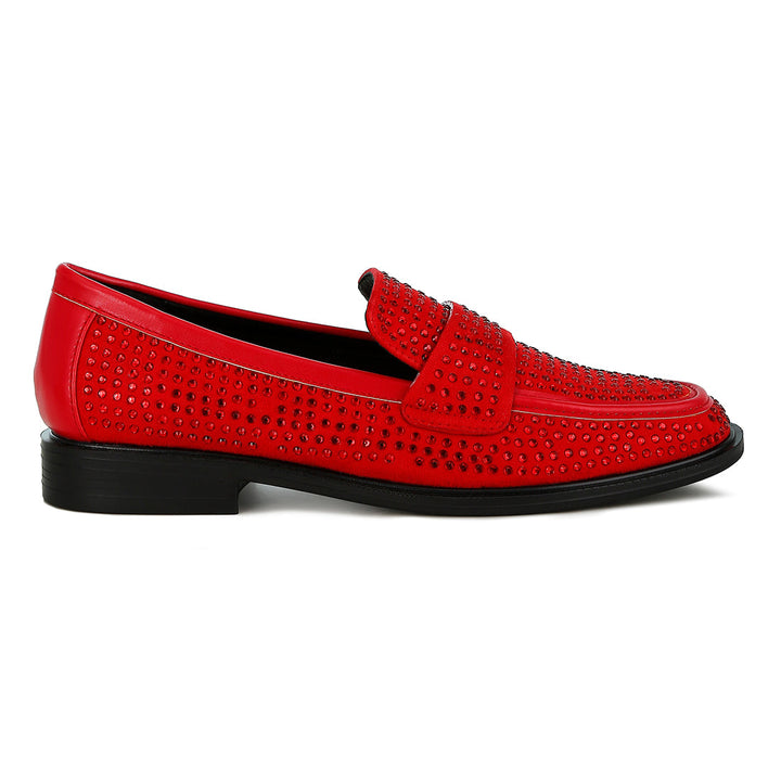 rhinestones embellished loafers#color_red