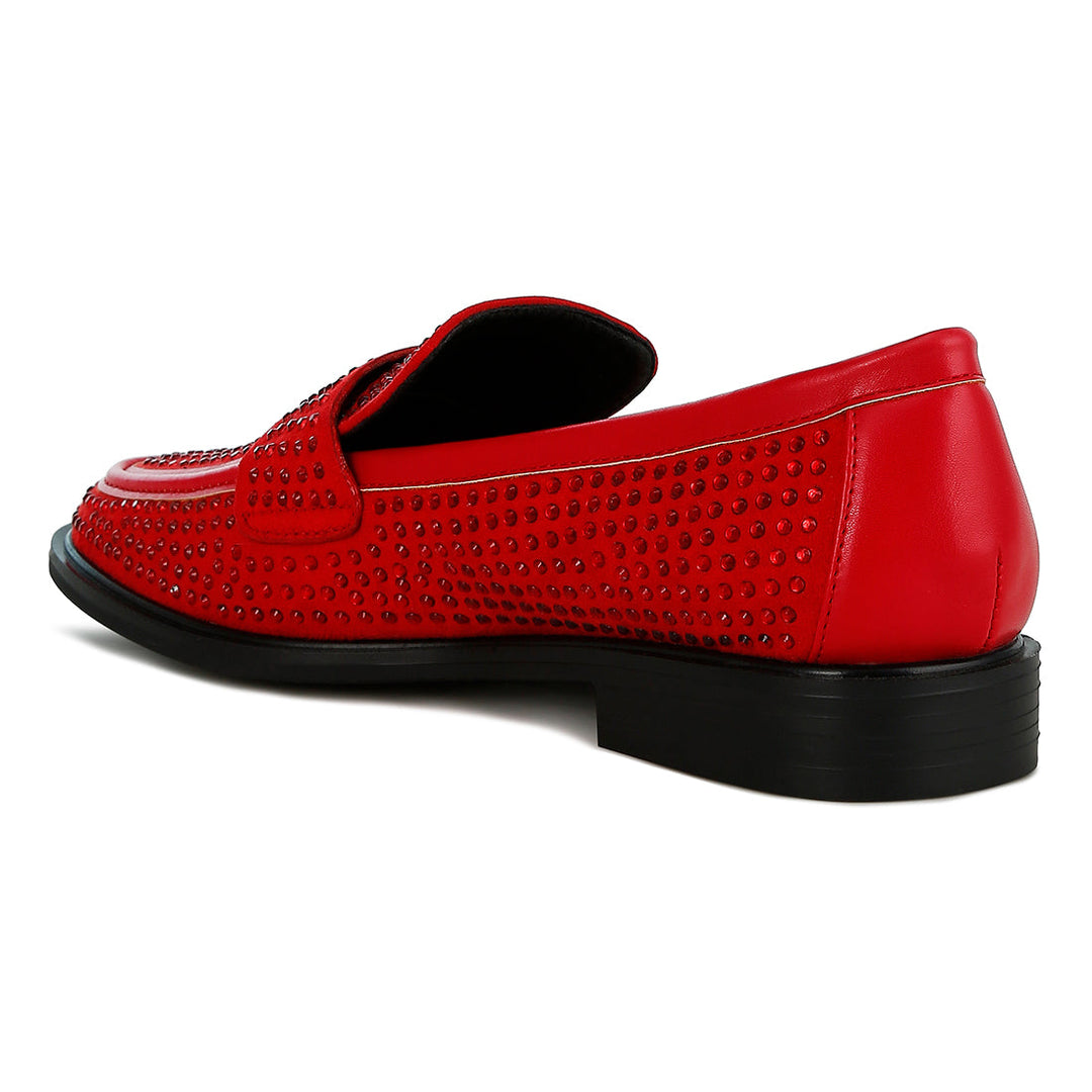 rhinestones embellished loafers#color_red