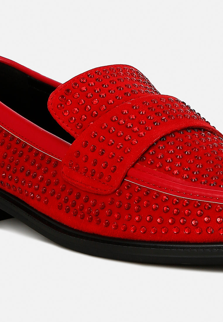 women rhinestones embellished loafers#color_red
