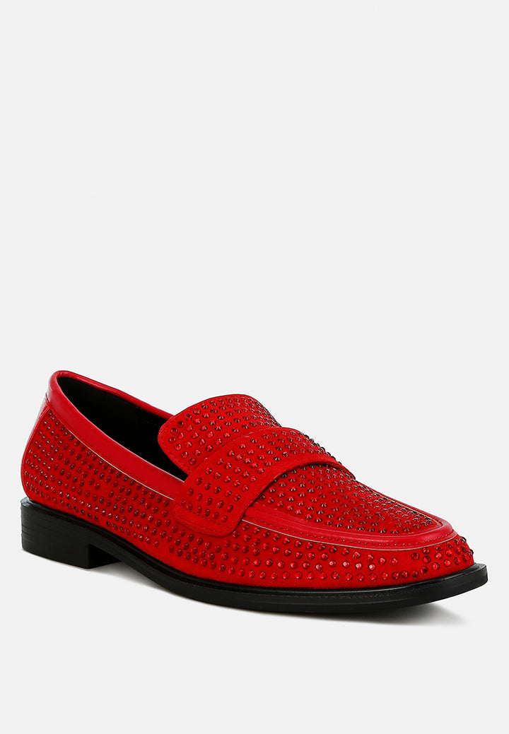 women rhinestones embellished loafers#color_red