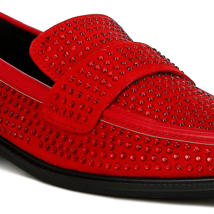 rhinestones embellished loafers#color_red