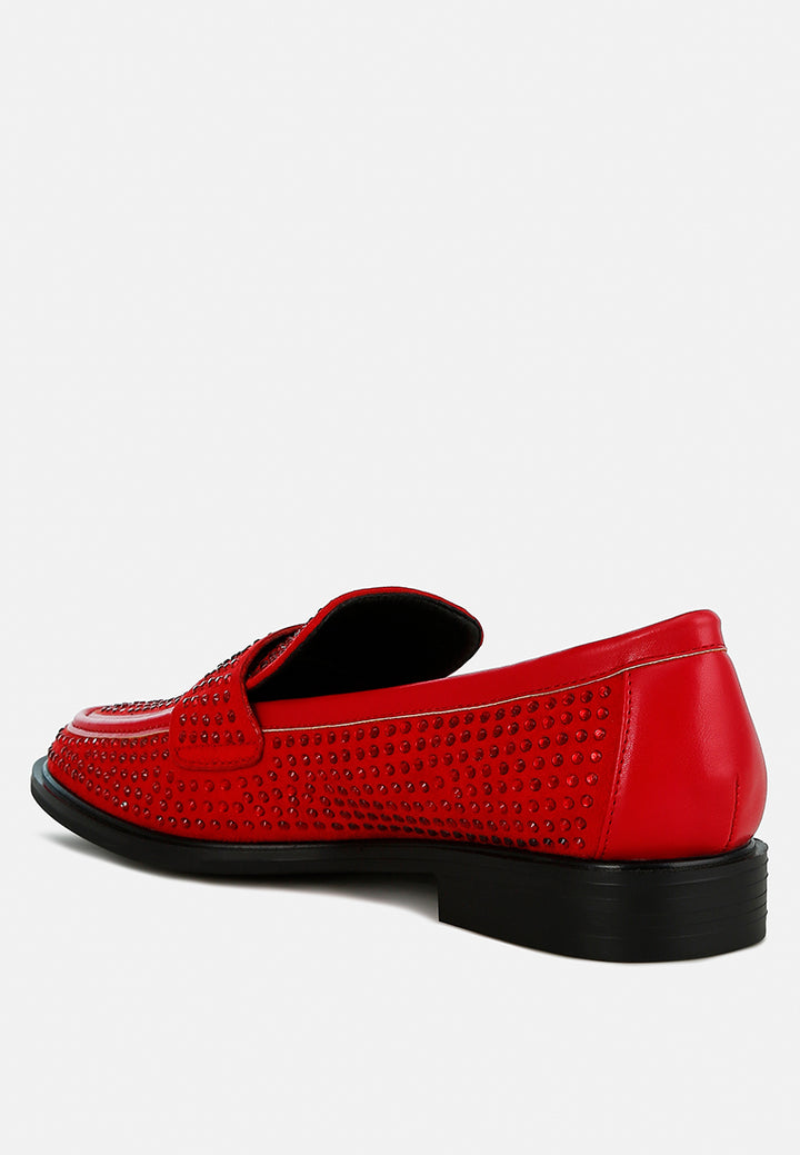 women rhinestones embellished loafers#color_red