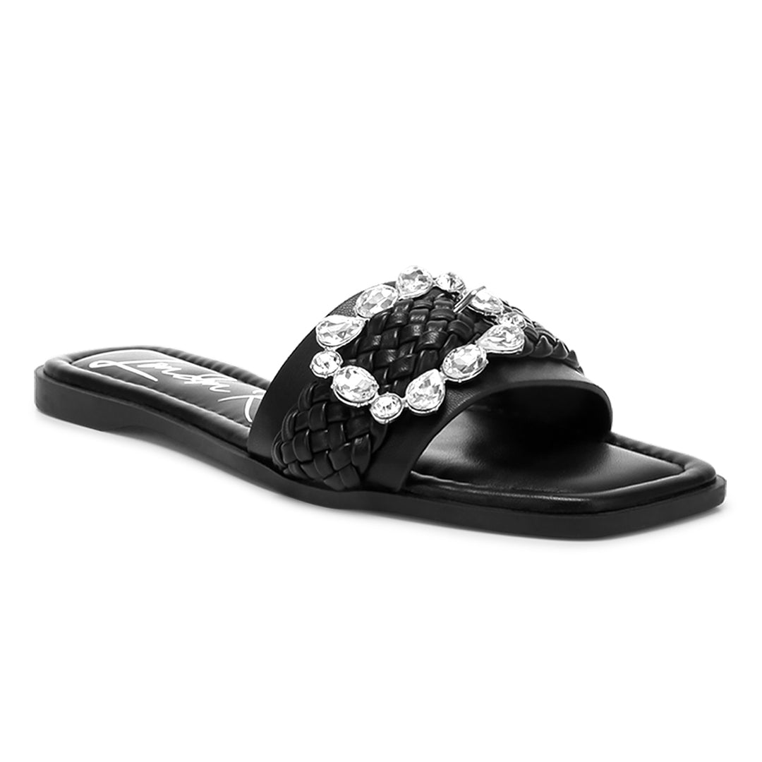 diamante flat sandals#color_black