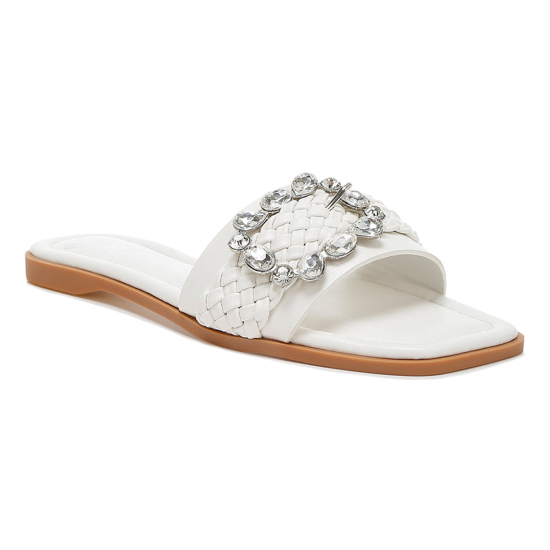 diamante flat sandals#color_white