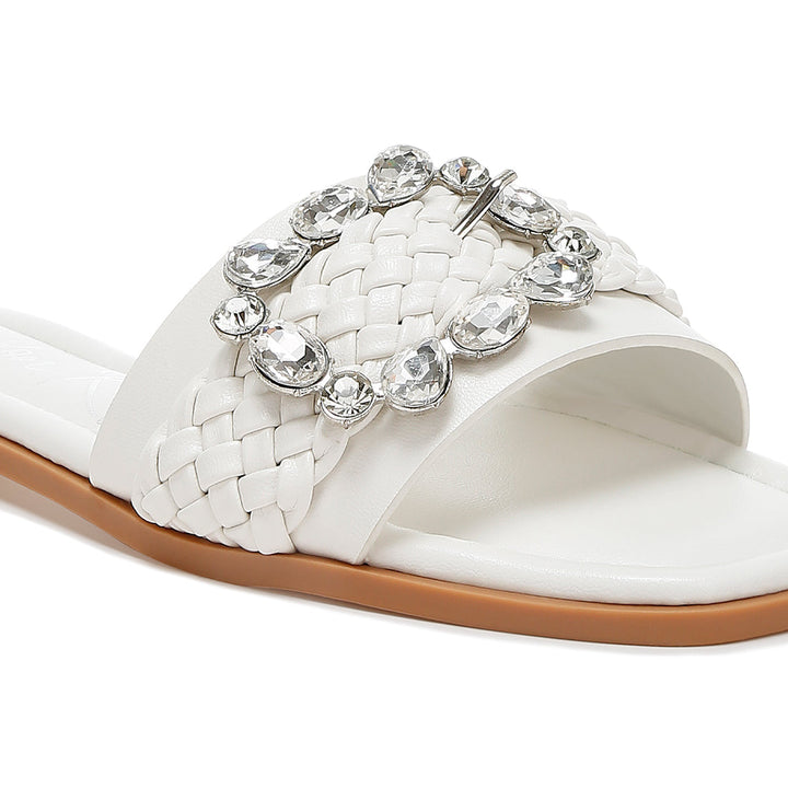 diamante flat sandals#color_white