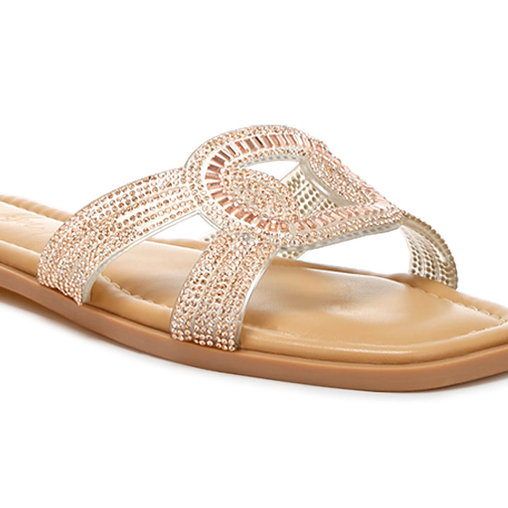 rhinestones embellished flat sandals#color_rose-gold