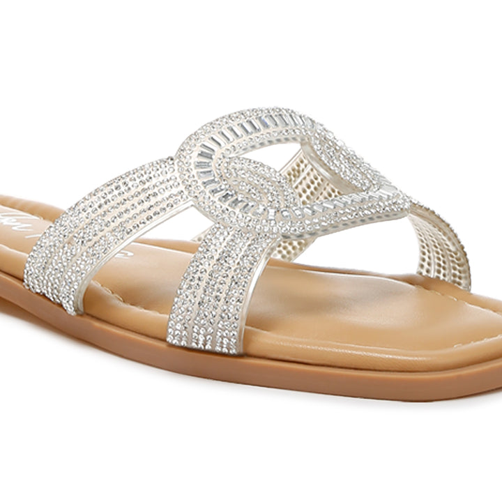 rhinestones embellished flat sandals#color_silver