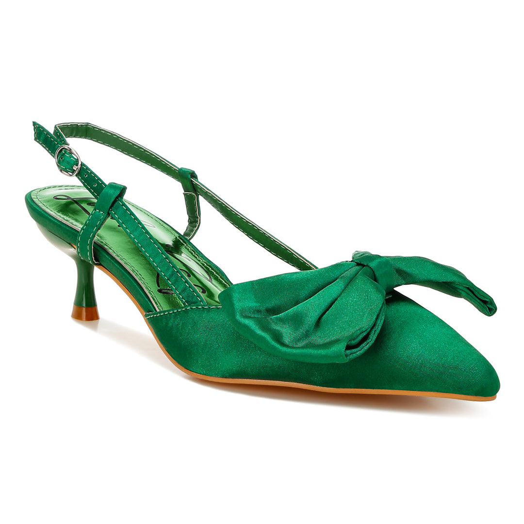 satin bow slingback sandals#color_green